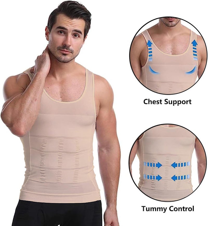 PHCOMRICH Mens Slimming Tank Top Body Shaper Compression Shirts for Men Slim Undershirts Abs Vest for Workout Abdomen, (complexion, Large) - Image 4